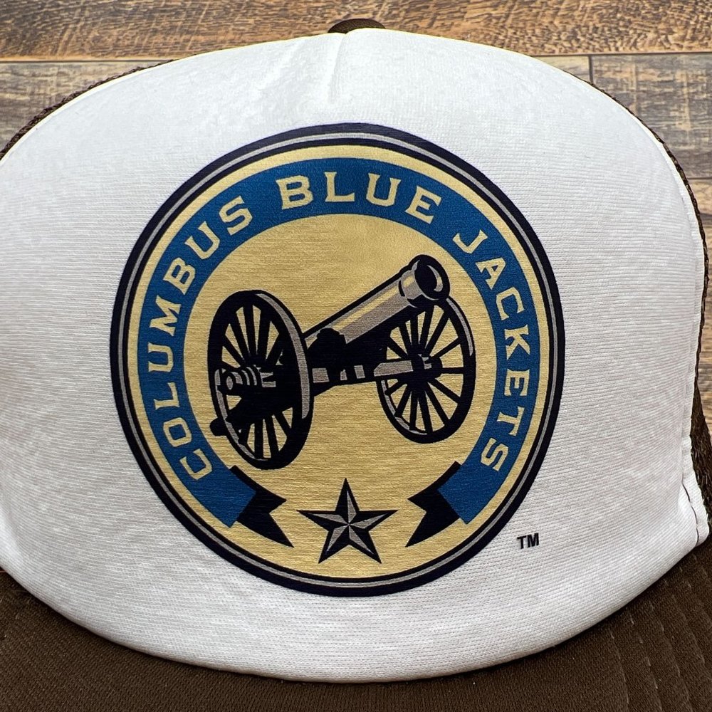 Retro Columbus Blue Jackets Mens Trucker Hat Brown Snapback NHL Hockey Cap - Picture 3 of 7